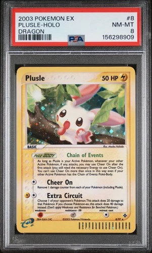 2003 POKEMON EX DRAGON #8 PLUSLE-HOLO PSA 8