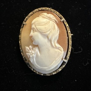 800 Silver Gold Vermeil Frame, Vintage Shell Cameo Pendant: Brooch!! Beautiful!!
