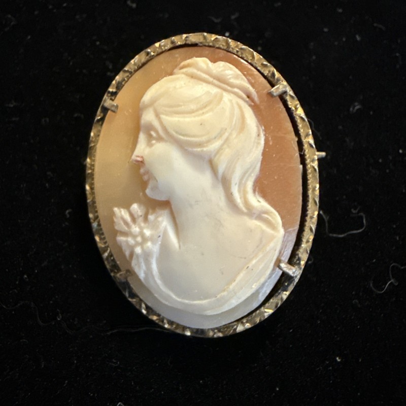 800 Silver Gold Vermeil Frame, Vintage Shell Cameo Pendant: Brooch!! Beautiful!!