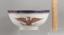 Vintage Chinese Export Armorial American Federal Eagle Gilt Porcelain Bowl 7439