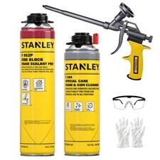 Stanley F952P Orange Fire-Rated Sealant Foam 24oz, 1 Pack - Pro Set, Gun Incl.
