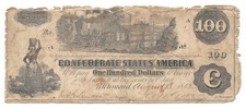 T-39 Confederate Civil War Money $100 1862 CSA Train Note Straight Steam PF-13