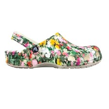 Crocs Unisex M7 W9 Classic White Multi Floral Print Closed Toe Slip On Clogs