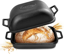 9QT Pre-Seasoned Cast Iron Bread Loaf Pan with Lid for Sourdough Baking