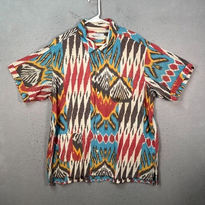 Engineered Garments Mens XL Ikat Short Sleeve Button-Up Shirt Cotton Tribal