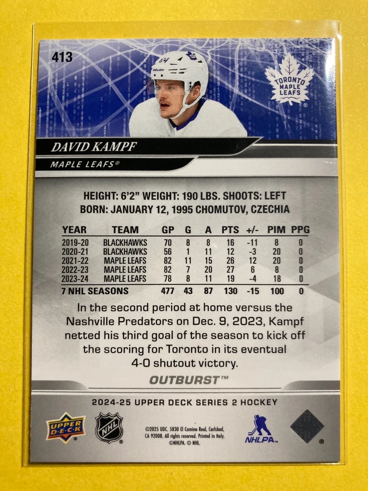 2024-25 Upper Deck Outburst Silver #413 David Kampf - Image 2 of 2