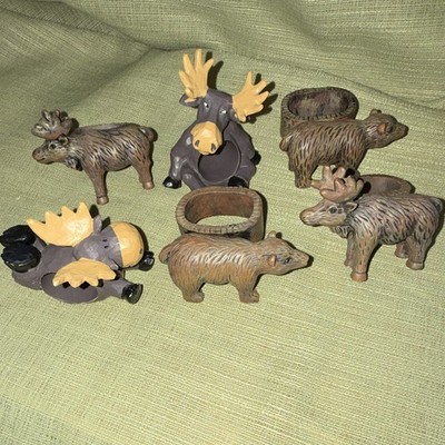 Resin Wildlife Animal Shaped Napkin Rings Set of 6 Moose Bear Country Decor