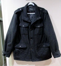 TOWNE London Fog Pea Coat Mens XL Black Wool Blend Winter Coat Heavy