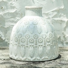 White Ceramic Decorative Vase, Farmhouse Bell Shape, 6.5 H, Vintage Style