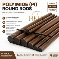 Polyimide PI Rod Solid Round Bar Stock Machinable 400C 752F High Temp Brown 12"