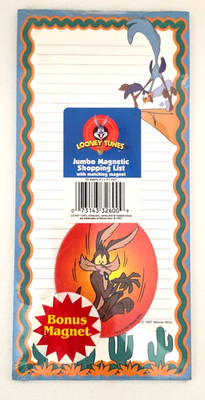 Vtg.'97 Looney Tunes Jumbo Magnetic Shopping List Bonus Magnet NEW SEALED