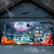 7x16ft Halloween Garage Door Cover Decorations Halloween Outdoor Hanging Bann...
