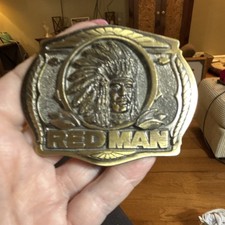 The Pinkerton Tobacco Co. Red Man Bronze Native American Western Belt Buckle