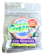 Water Gremlin Green Egg Sinkers, Steel. ZPEG-9, Sz 1/4, QTY 7