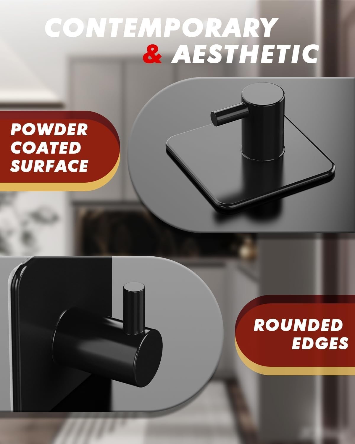 Heavy Duty 5 Pack Adhesive Hooks - 30lbs Max Capacity, Rustproof Stainless Steel