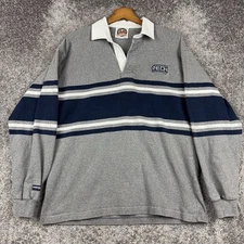 VTG Barbarian Rugby Wear Polo Shirt Mens Large Gray Striped Long Sleeve Preppy