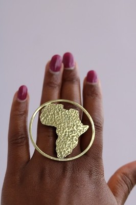 African Brass Ring Africa Map Design | Handmade Adjustable Statement Jewelry