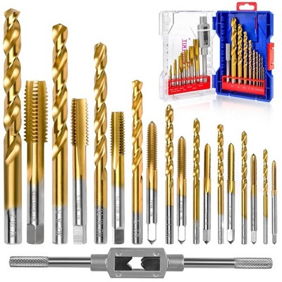 18Pcs Metric Drill and Tap Set with 1Pc Tap Wrench, M2 HSS Thread Tap Set from M