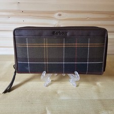 Barbour Tartan Zip Around Purse Leather Wallet 8x4" Plaid Design Women's RFID