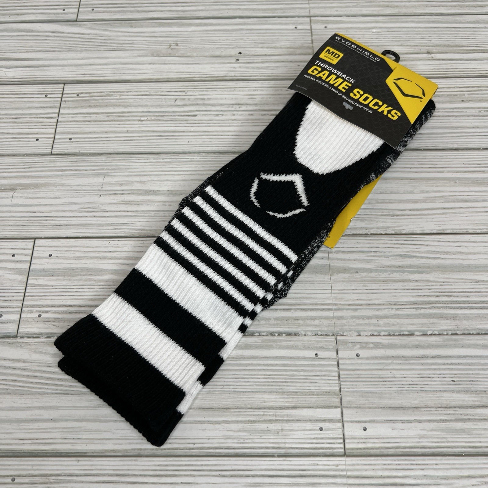 NEW EvoShield Throwback Game Socks Great For Baseball Softball Black White Med