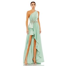 Mac Duggal 11262 Sage Embellished One Shoulder Asymmetrical Gown Size 14 New