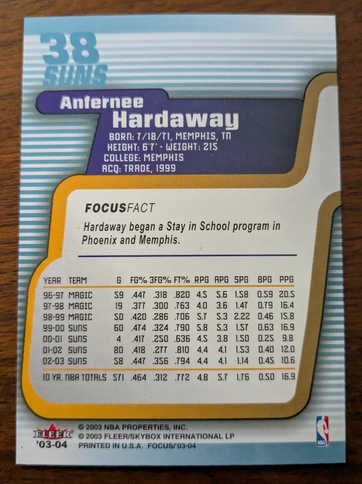 ANFERNEE HARDAWAY, 2003-04 FLEER FOCUS #38, SUNS - Image 2 of 2