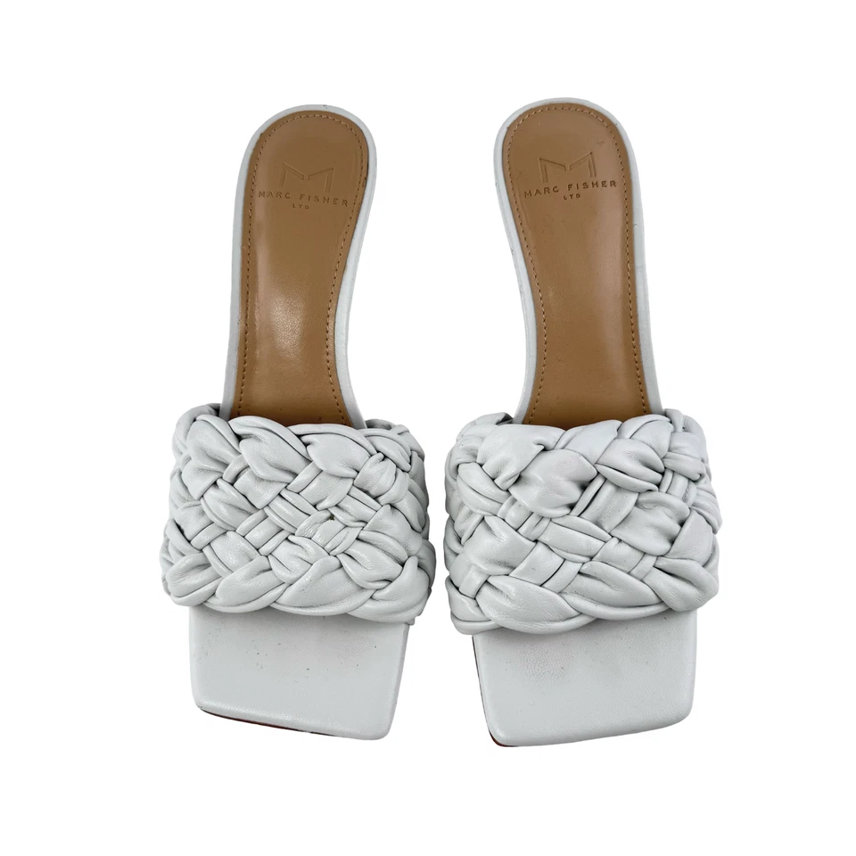 Sandalia Marc Fisher LTD de cuero trenzado con tacón sin cordones blanca talla 6,5 M Foto 3 de 4