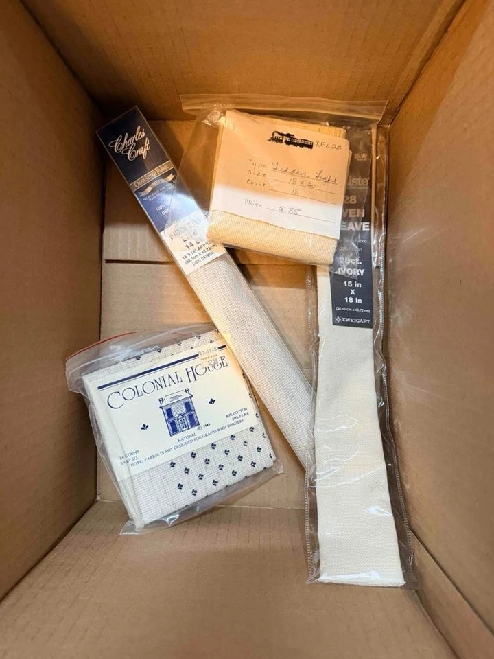 HUGE LOT  Almost 9 pounds high quality cross stitch fabric, MANY NEW IN PACKAGE! - Image 3 of 4