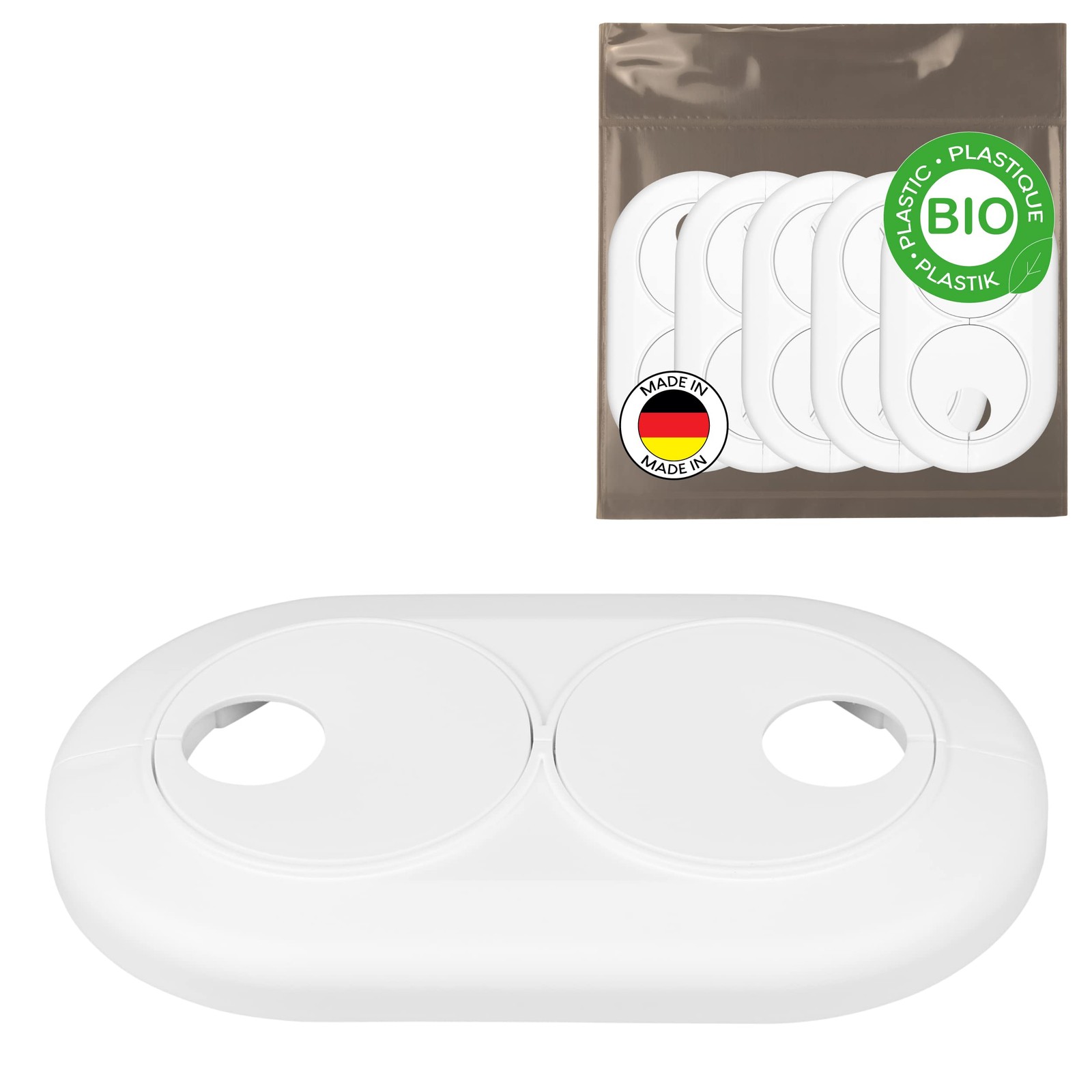 Rosace pour tuyau de chauffage 16 mm 22 mm cache-tuyau double en bois bio pour radiateur