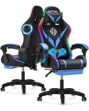 Gaming Chair with Speakers PU Leather Office Chair with Footrest and LED Lights 