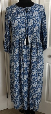 Shae by Sassafras Womens Midi Dress XL Runs Small Blue Rayon Floral Tasseled