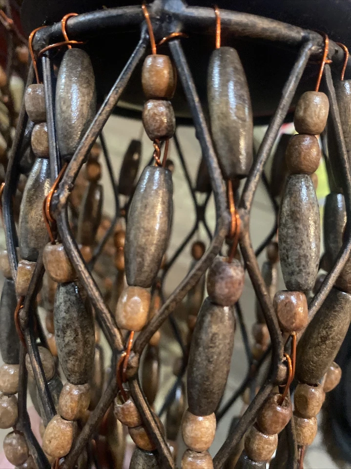 (2) Fio de cobre de ferro forjado contas de madeira castiçal peça central - Imagem 3 de 4
