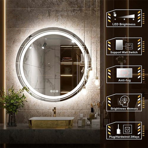 XL Round LED Bathroom Sensor Lighted Mirror Demister Salon Studio Hardwire/ Plug - Picture 16 of 18