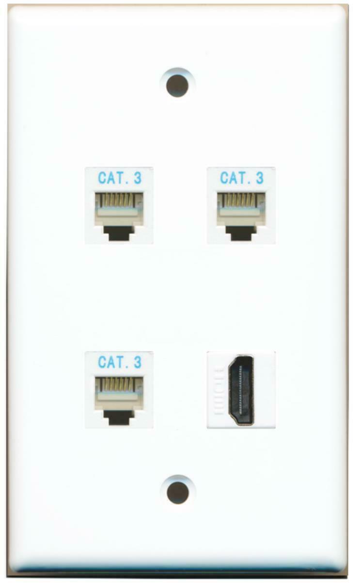 3 Port Phone RJ11-12 HD Wall Plate Solid White