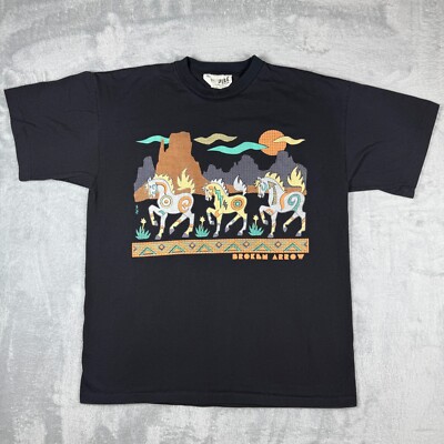 Vintage Impluse Casual Wear Shirt Mens XL Black Southwestern Horse Broken Arrow