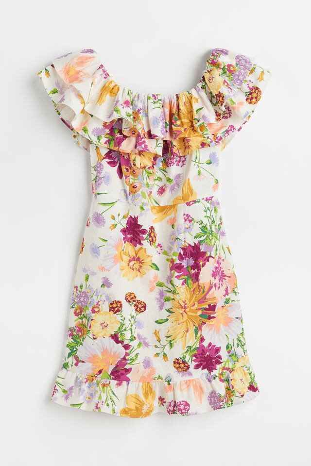 ★E.B.M★ Linen off-shoulder ruffle dress EMO6WOP110 Off Shoulder Ruffle Gown | Lizzy's by Cathy Allan