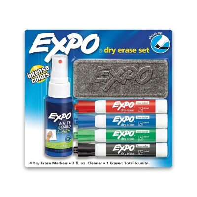 Expo Low Odor Dry Erase Marker Set with White Board Eraser and Cleaner 