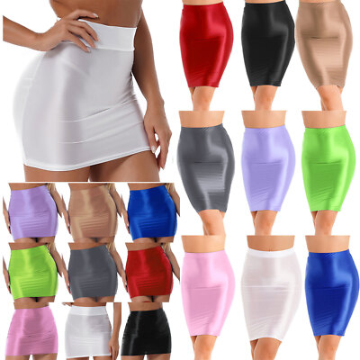 US Women's Oil Shiny Mini Skirt Tight Pencil Skirt Glossy Semi