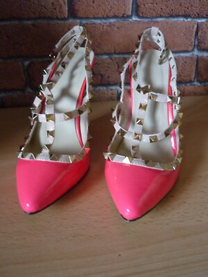 Nietenpumps corall Gr 37/ Pumps High Heels Nieten orange coralle Slingpumps pink