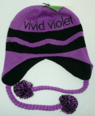 Crayola Vivid Violet Laplander Beanie Hat Pom ADULT Size Purple Cosplay Costume