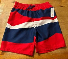 NWT DOT & ZAZZ boys swim trunks/shorts red, navy, white draw string sz.16