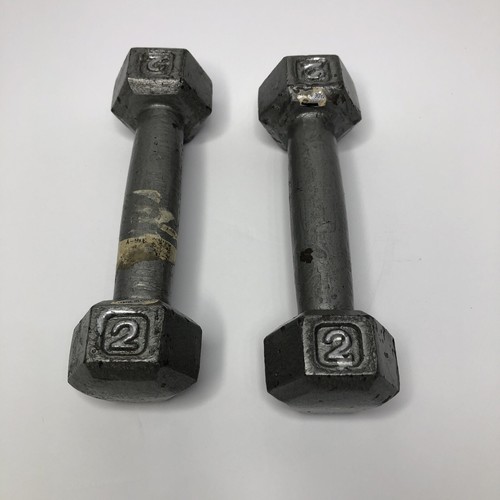 Vtg. Set of 2 lb. Hex Style Cast Iron Hand Weight Dumbbells 4lb. total weight - Picture 3 of 7