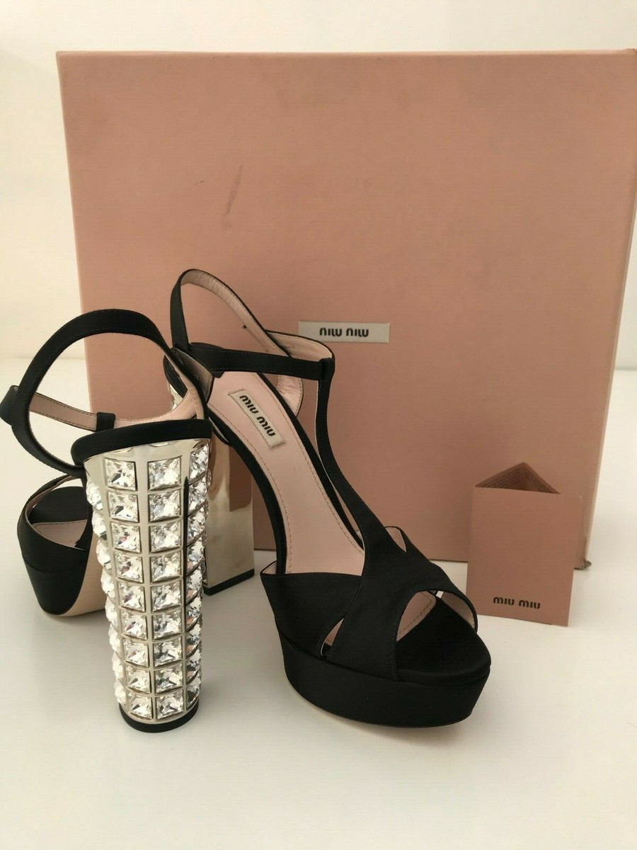 Miu Miu Womens Crystal Embellished Suede Platform High Heels Miu Miu Womens Crystal Embellished Suede Platform High Heels