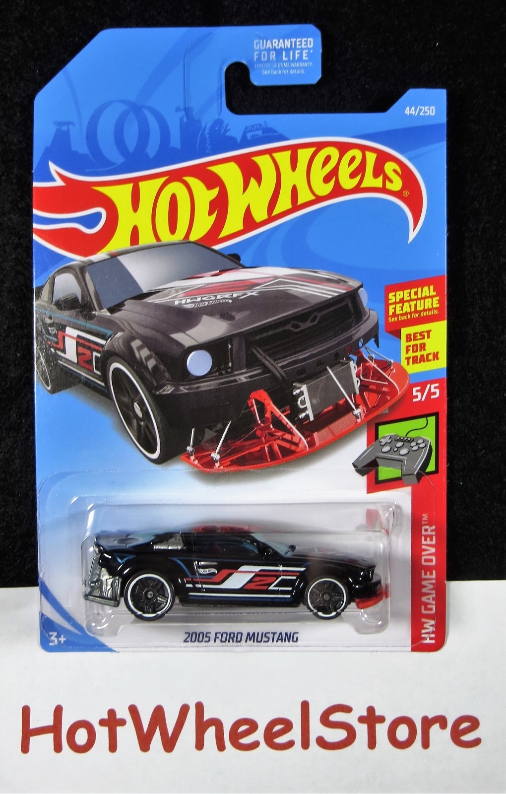 2019  Hot Wheels  Black  2005 FORD MUSTANG  Moving Part  Card #44    HW27-120718