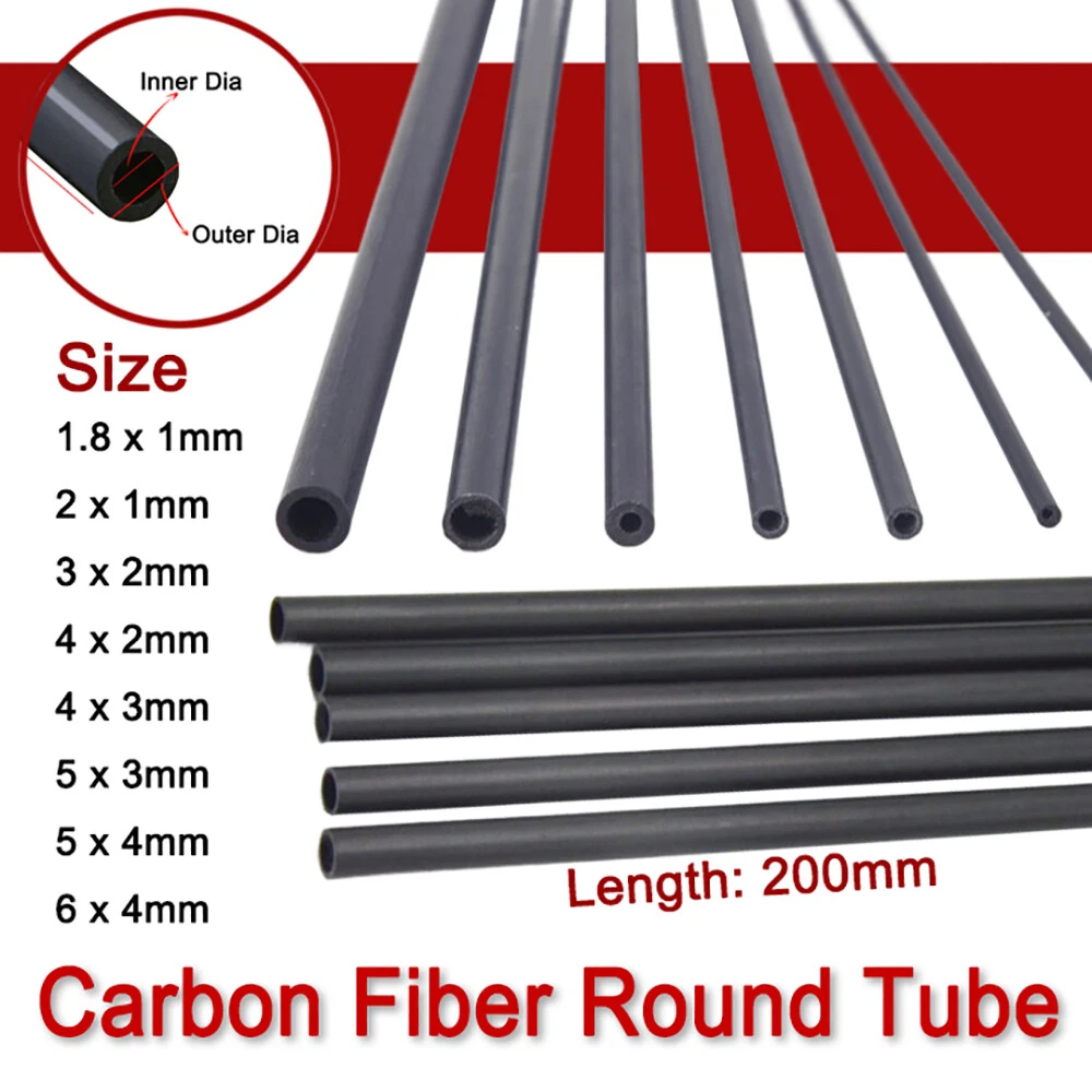 Tube Rond En Fibre De Carbone 12x10x500 Mm - Finition Brillante 3K, Pour Modélisme RC, 1 Pièce