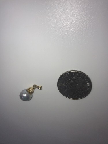 14K Karat Yellow Gold Fancy Drop Akoya Pearl Pendant. South Sea Grey Pearl 9.2mm - Picture 2 of 7