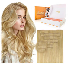 Invisible Clip in Hair Extensions 20 inch 110g 7pcs, Real Human Hair Blonde