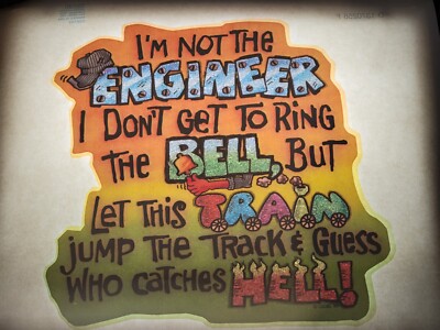 Vtg 1980 ROACH Iron On Transfer - Train Jump the Tracks - Glitter 10'' NOS