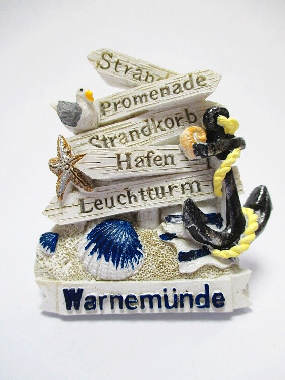 Magnet Warnemünde signpost harbour anchor seagull souvenir poly Germany