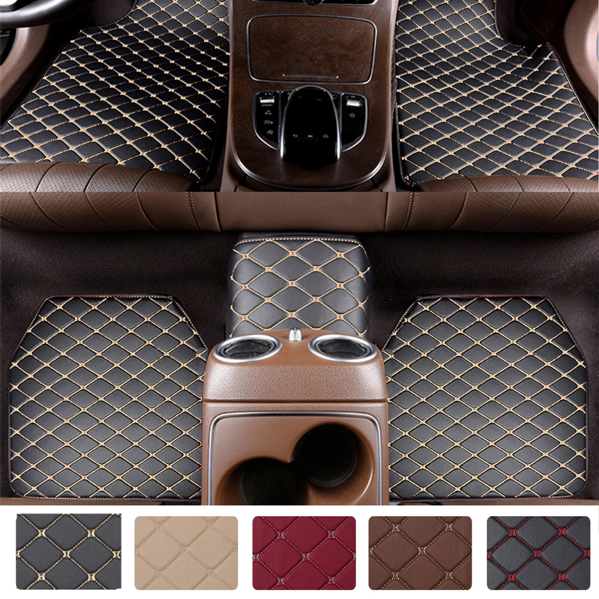 Universal 5pcs Leather Car Floor Mats Waterproof Front&Rear Non-Slip Carpets